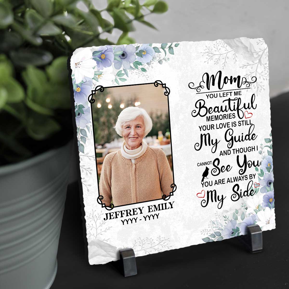 Personalized Mom Memorial Slate with Photo, You Left Me Beautiful Memories Memorial For Mom, Memory Gifts For Loss Of Mom