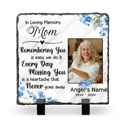 Custom Photo Memorial Slate For Loss Of Mom, Remembering You Is Easy Mom Memorial Stone, In Memory Of Mom Gifts