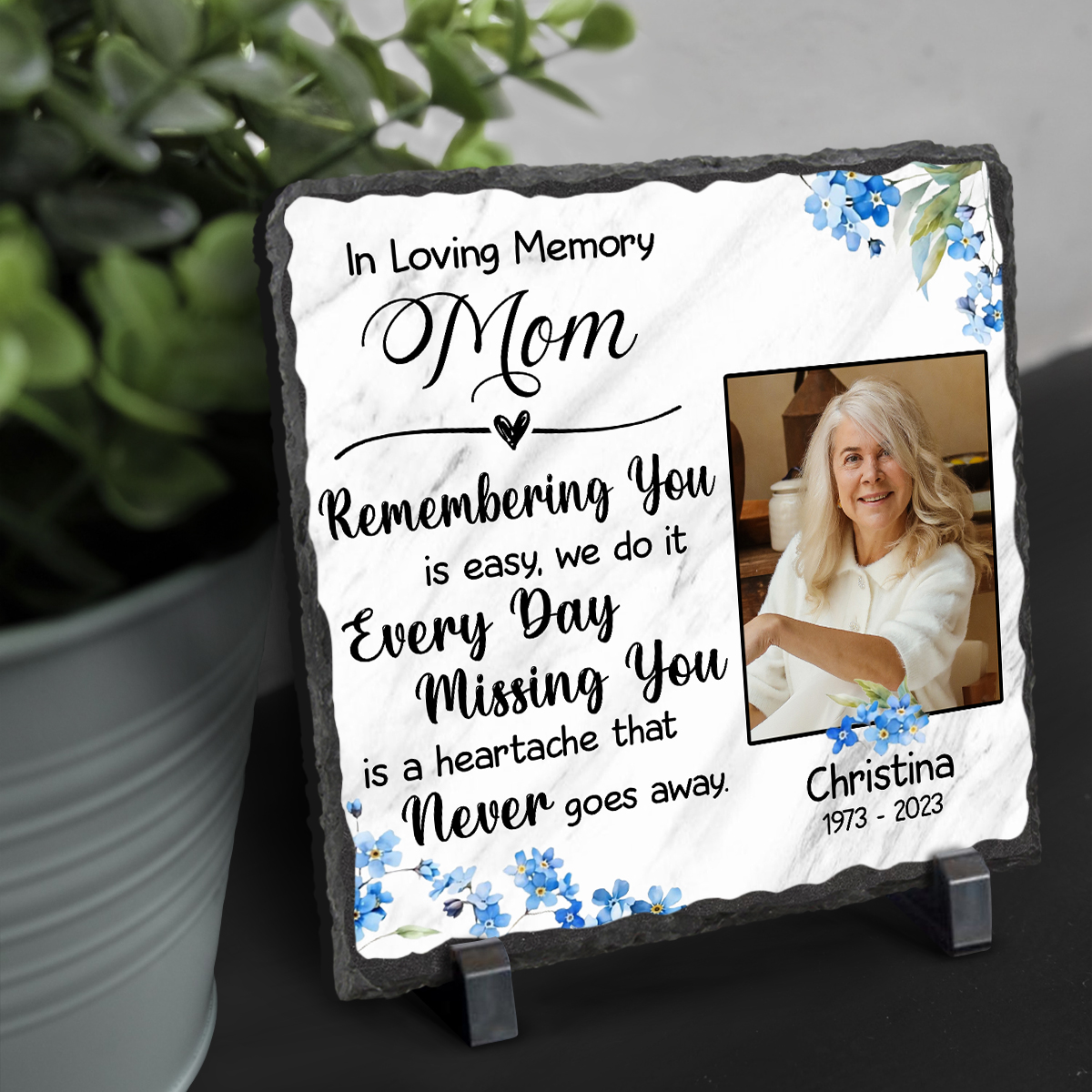 Custom Photo Memorial Slate For Loss Of Mom, Remembering You Is Easy Mom Memorial Stone, In Memory Of Mom Gifts