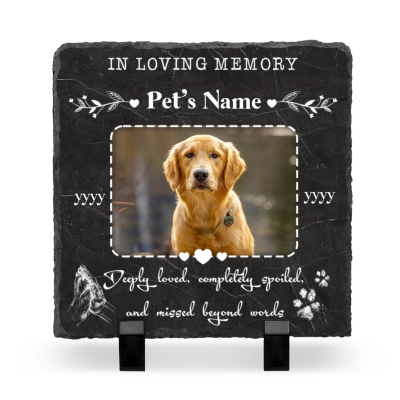Personalized Pet Photo Memorial Stone, Deeply Loved Memorial Pet Garden Stone, Cemetery Decorations for Grave