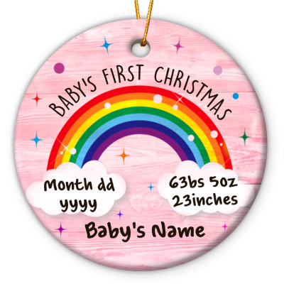 custom rainbow baby's first christmas ceramic ornament baby's christmas keepsake newborn baby ornament with name