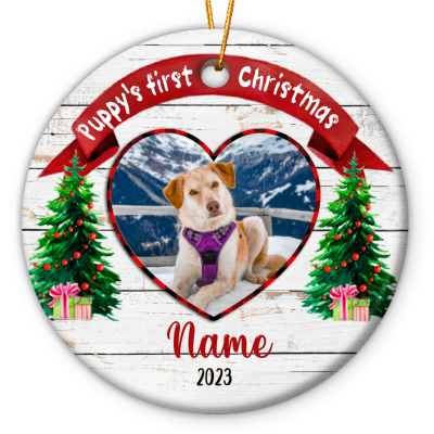 personalized puppy's first christmas photo ceramic ornament new puppy 1st xmas keepsake christmas ornament for your fur baby