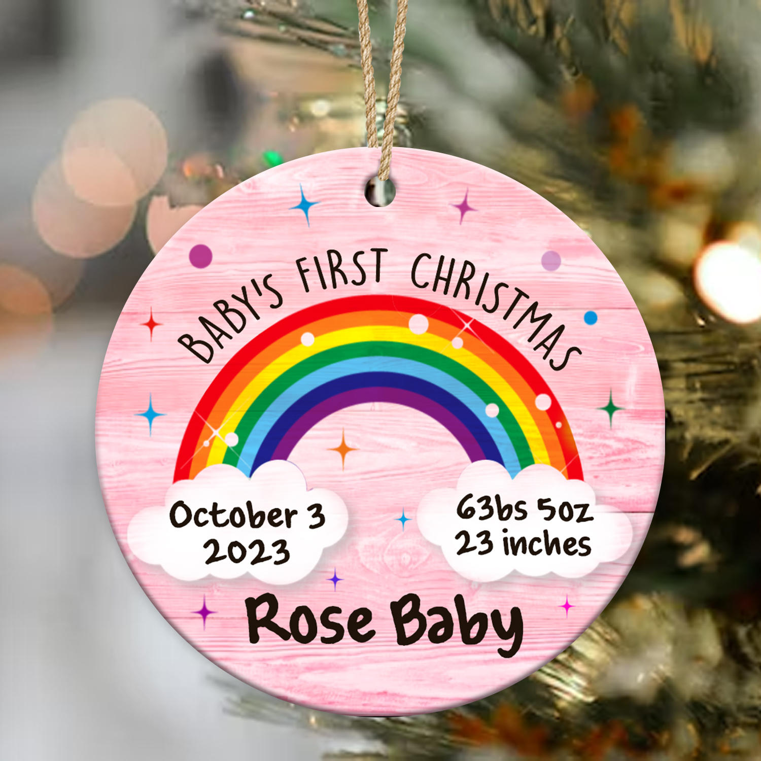 Custom Rainbow Baby's First Christmas Ceramic Ornament, Baby's Christmas Keepsake, Newborn Baby Ornament With Name 1 custom rainbow baby's first christmas ceramic ornament baby's christmas keepsake newborn baby ornament with name