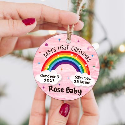 custom rainbow baby's first christmas ceramic ornament baby's christmas keepsake newborn baby ornament with name