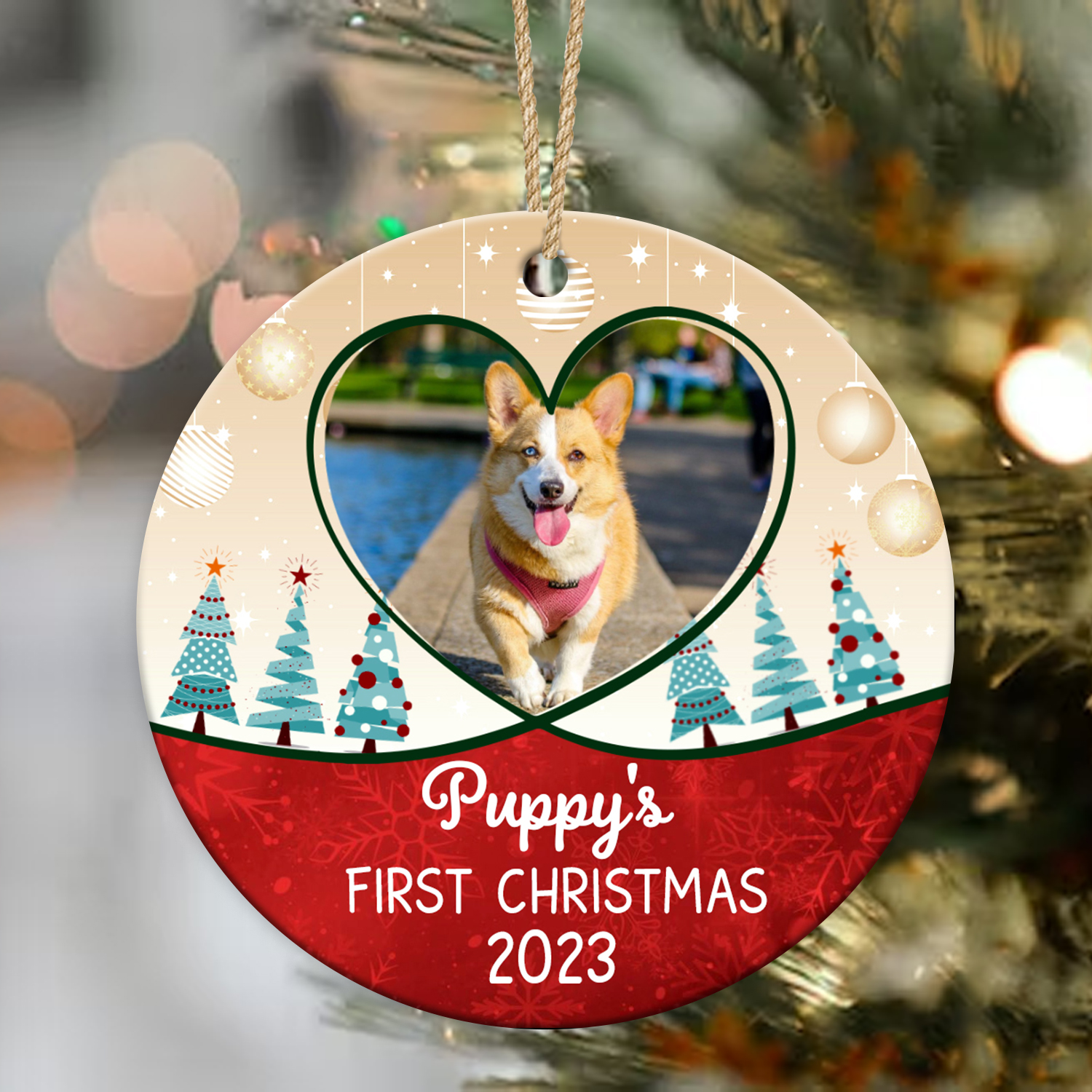 Personalized Dogs First Christmas Photo Ceramic Ornament, Christmas Gifts For New Dog Owners, New Dog Ornament Puppy Ornament 1 personalized dogs first christmas photo ceramic ornament christmas gifts for new dog owners new dog ornament puppy ornament