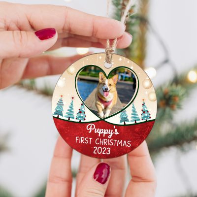 personalized dogs first christmas photo ceramic ornament christmas gifts for new dog owners new dog ornament puppy ornament