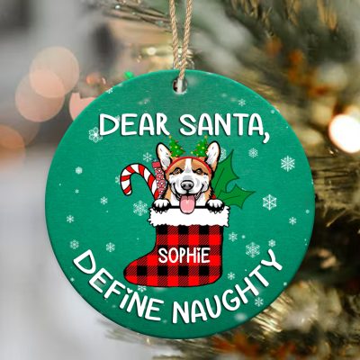 dear santa define naughty personalized dog christmas ceramic ornament christmas gift for dog lovers dog circle ornaments by breed