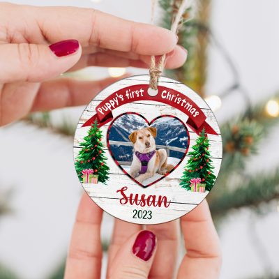 personalized puppy's first christmas photo ceramic ornament new puppy 1st xmas keepsake christmas ornament for your fur baby