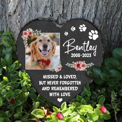 Personalized Dog Remembrance Stone, Missed and Loved But Never Forgotten Dog Photo Slate, Pet Loss Gifts