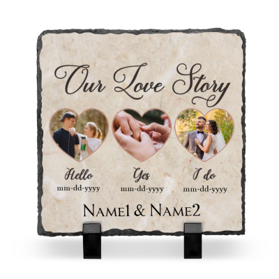 Hello Yes I Do Photo Slate Personalized, Wedding Anniversary Gifts for Couples, Anniversary Garden Stone
