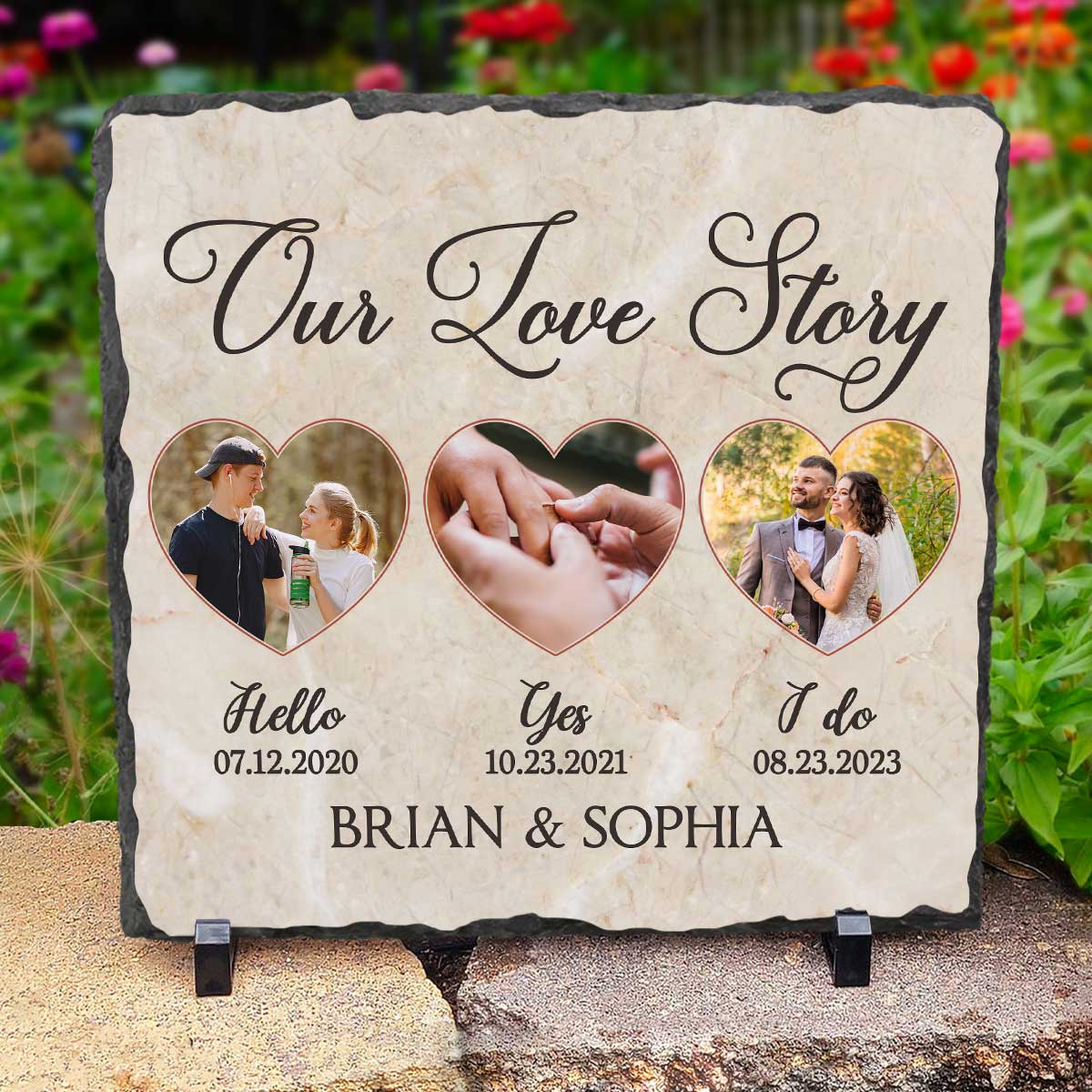 Hello Yes I Do Photo Slate Personalized, Wedding Anniversary Gifts for Couples, Anniversary Garden Stone