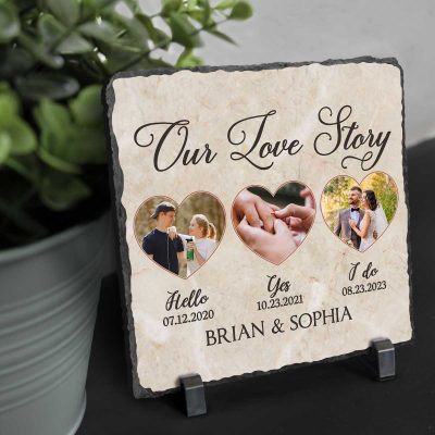 Hello Yes I Do Photo Slate Personalized, Wedding Anniversary Gifts for Couples, Anniversary Garden Stone