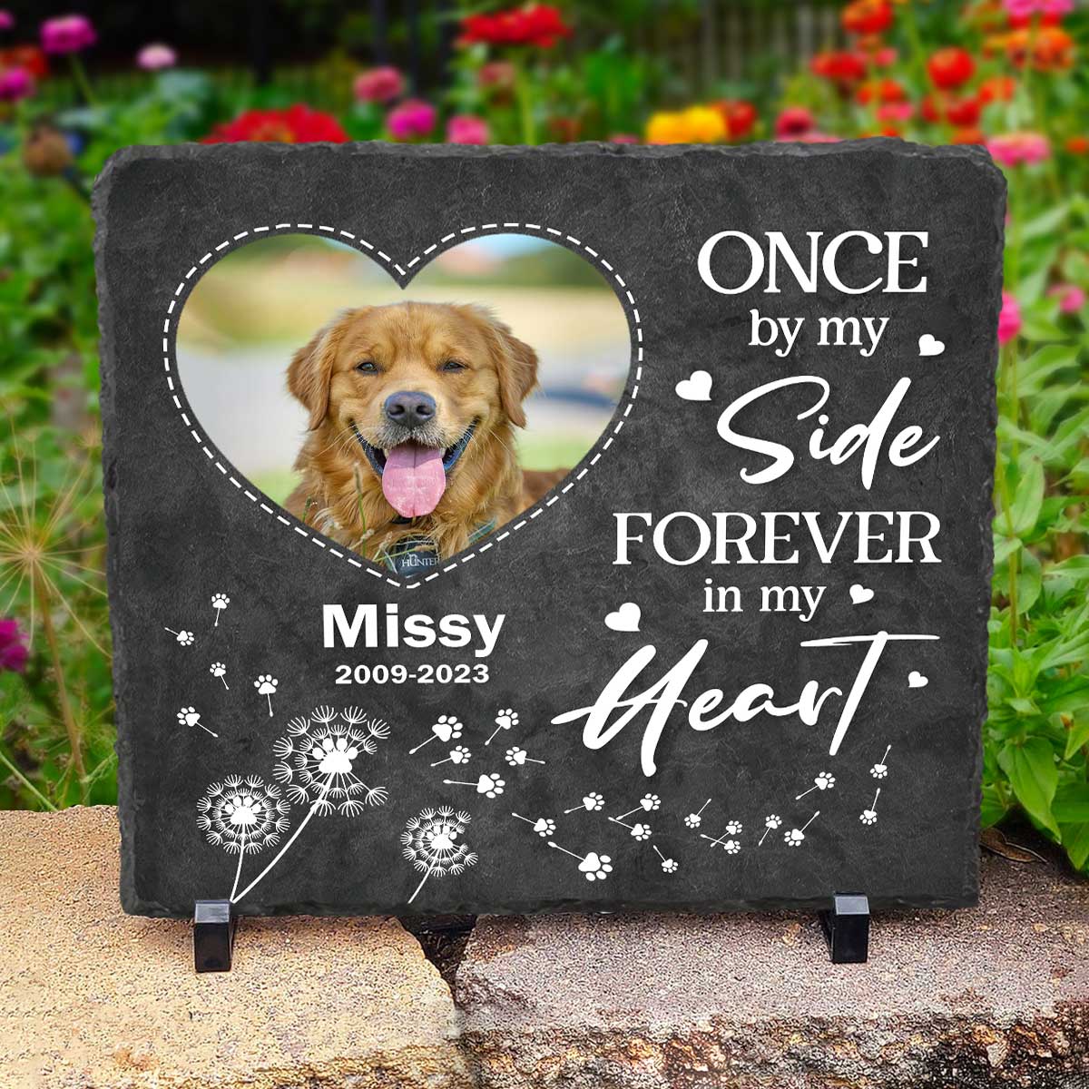 Pet Memorial Photo Rock Slate, Pet Loss Gift, Dog Memorial Gift, Pet Sympathy Gift, Memorial Stones For Pets 1 Once By My Side Forever in My Heart Dog Memorial Garden Stones, Pet Sympathy Gift, Pet Loss Photo Slate