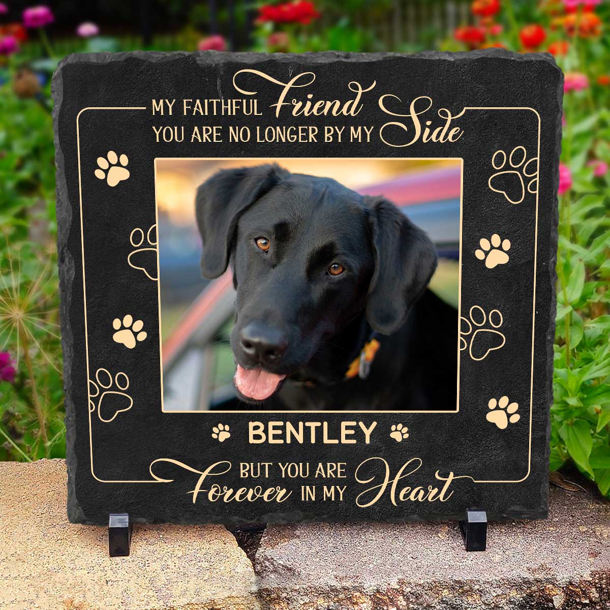 Dog Memorial Stone Personalized, Dog Remembrance Stone, Dog Bereavement Gift, Dog Death Sympathy Gifts, Pet Loss Gifts 1 No Longer By My Side But Forever By My Heart Personalized Dog Headstone, Pet Memorial Garden Stone, Dog Sympathy Gifts
