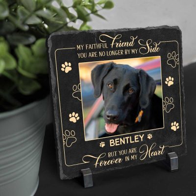 No Longer By My Side But Forever By My Heart Personalized Dog Headstone, Pet Memorial Garden Stone, Dog Sympathy Gifts