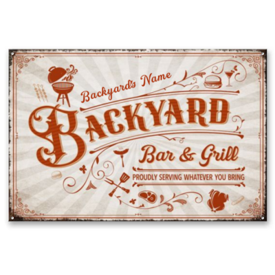 Welcome To Our Backyard Bar And Grill Custom Metal Sign, Kitchen Bar Fall Decoration Outdoor