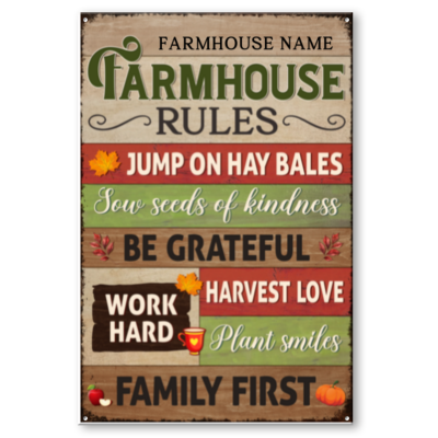 Farmhouse Rules Metal Sign Personalized, Farmer Gift, Farmhouse Decoration Outdoor