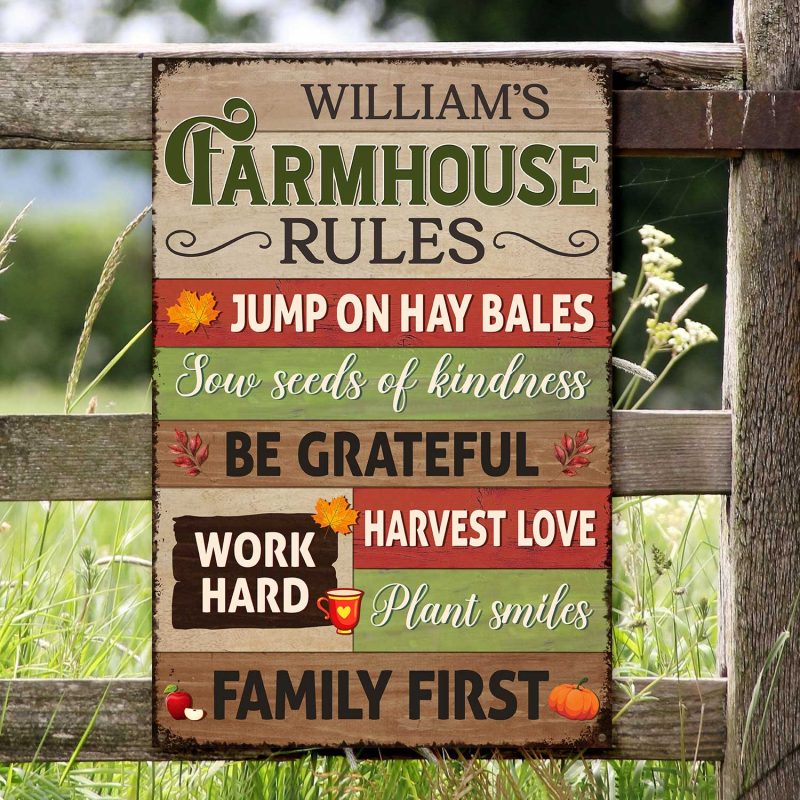 Farmhouse Rules Metal Sign Personalized, Farmer Gift, Farmhouse ...