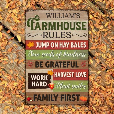 Farmhouse Rules Metal Sign Personalized, Farmer Gift, Farmhouse Decoration Outdoor