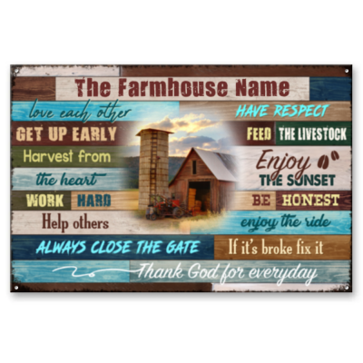 Farmhouse Rules Metal Sign With Custom Family Name, Gift for Farmer, Farmhouse Decoration Outdoor