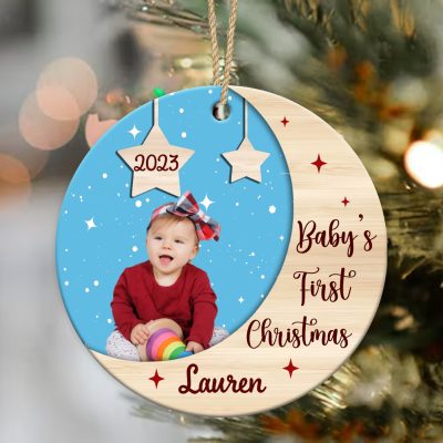 personalized baby’s first christmas portrait ornament 2023 baby shower gift baby new born christmas keepsake ornament