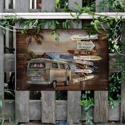 Be Crazy Be Stupid But Happy Custom Campsite Metal Sign, Custom Family Name Camping Sign, Gift For Camping Family