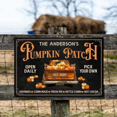 Personalized Pumpkin Patch Classic Metal Signs, Custom Pumpkin Sign For Fall, Autumn Halloween Decor