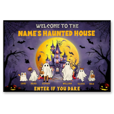 Personalized Halloween Family Ghost Metal Sign, Custom Welcome to Haunted House Sign, Halloween Decorations
