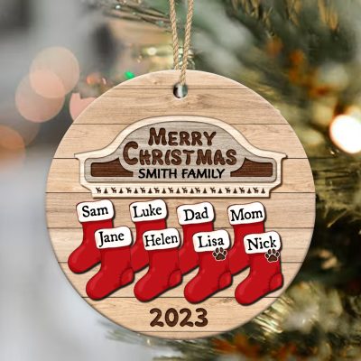 custom family christmas stocking ornaments 2023 with family member names