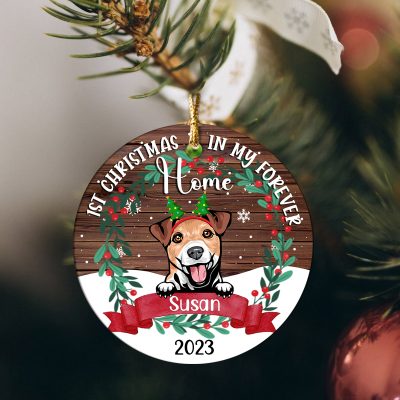 personalized 1st christmas in my forever home ornament for dog