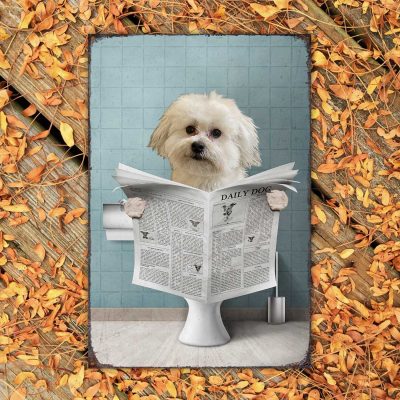 Dog Read Newspaper On Toilet Metal Sign, Personalized Funny Dog Bathroom Metal Plate, Custom Pet Sign for Bathroom 2 Dog Read Newspaper On Toilet Metal Sign, Personalized Funny Dog Bathroom Metal Plate, Custom Pet Sign for Bathroom