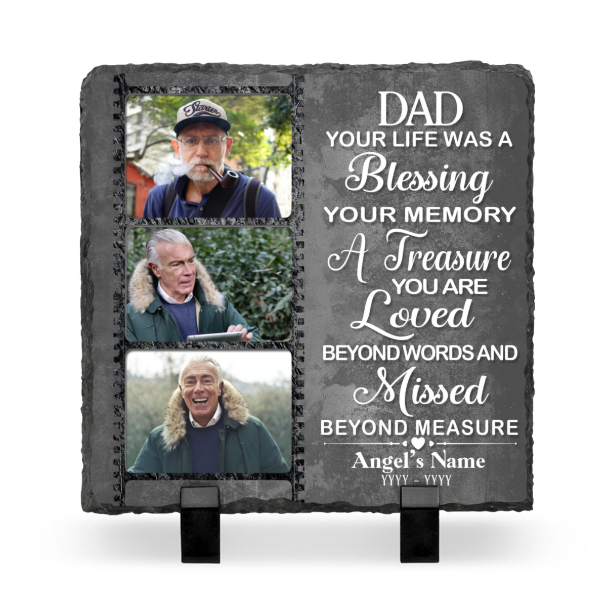 Dad Your Life Was A Blessing Custom Memorial Photo Stone Slate, Personalized Dad Remembrance Gifts, In Memory Of Dad Gifts