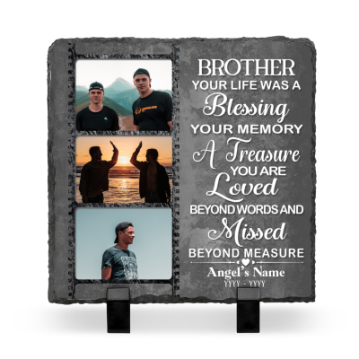 BEST SELLERS 85 Brother Your Life Was A Blessing Custom Memorial Photo Stone Slate, Personalized Brother Remembrance Gifts, In Memory Of Brother Gifts