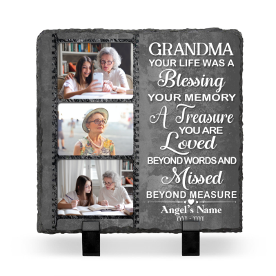 Grandma Your Life Was A Blessing Custom Memorial Photo Stone Slate, Personalized Grandma Remembrance Gifts, In Memory Of Grandma Gifts