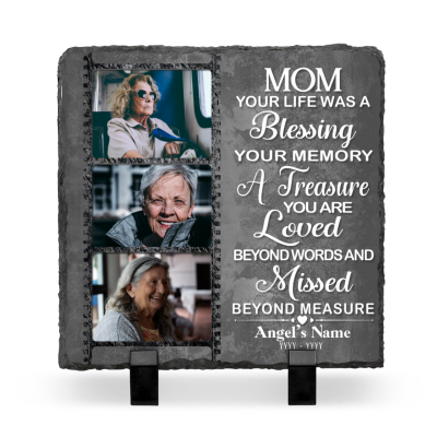 Mom Your Life Was A Blessing Custom Memorial Photo Stone Slate, Personalized Mom Remembrance Gifts, In Memory Of Mom Gifts