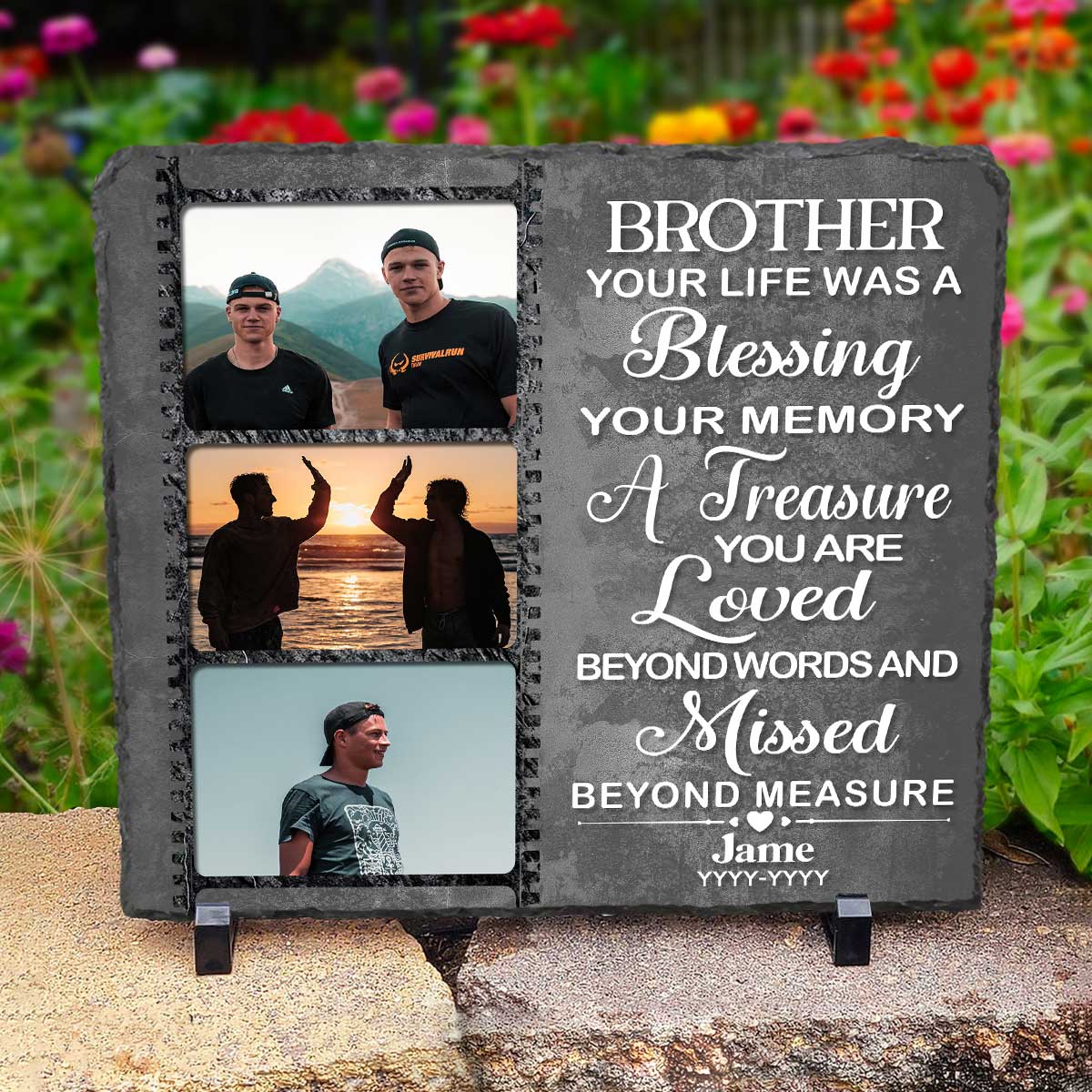 Brother Your Life Was A Blessing Custom Memorial Photo Stone Slate, Personalized Brother Remembrance Gifts, In Memory Of Brother Gifts 1 Brother Your Life Was A Blessing Custom Memorial Photo Stone Slate, Personalized Brother Remembrance Gifts, In Memory Of Brother Gifts