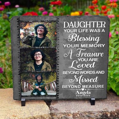 Daughter Your Life Was A Blessing Custom Memorial Photo Stone Slate, Personalized Daughter Remembrance Gifts, In Memory Of Daughter Gifts