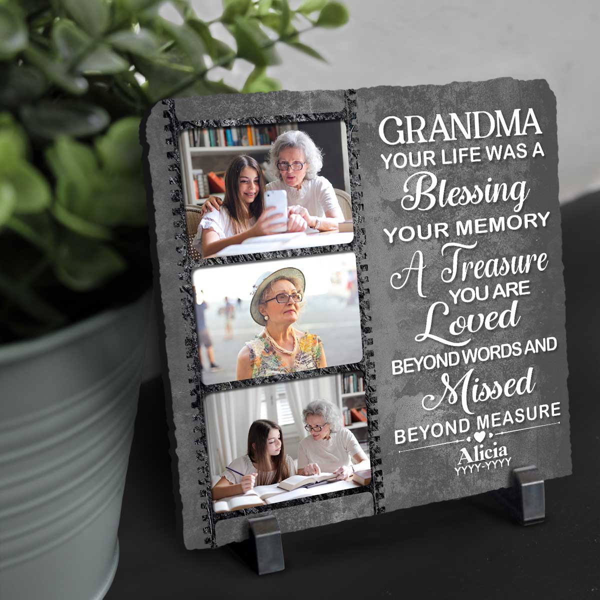 Grandma Your Life Was A Blessing Custom Memorial Photo Stone Slate, Personalized Grandma Remembrance Gifts, In Memory Of Grandma Gifts 1 Grandma Your Life Was A Blessing Custom Memorial Photo Stone Slate, Personalized Grandma Remembrance Gifts, In Memory Of Grandma Gifts
