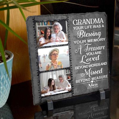 Grandma Your Life Was A Blessing Custom Memorial Photo Stone Slate, Personalized Grandma Remembrance Gifts, In Memory Of Grandma Gifts