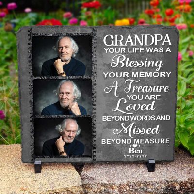 Grandpa Your Life Was A Blessing Custom Memorial Photo Stone Slate, Personalized Grandpa Remembrance Gifts, In Memory Of Grandpa Gifts