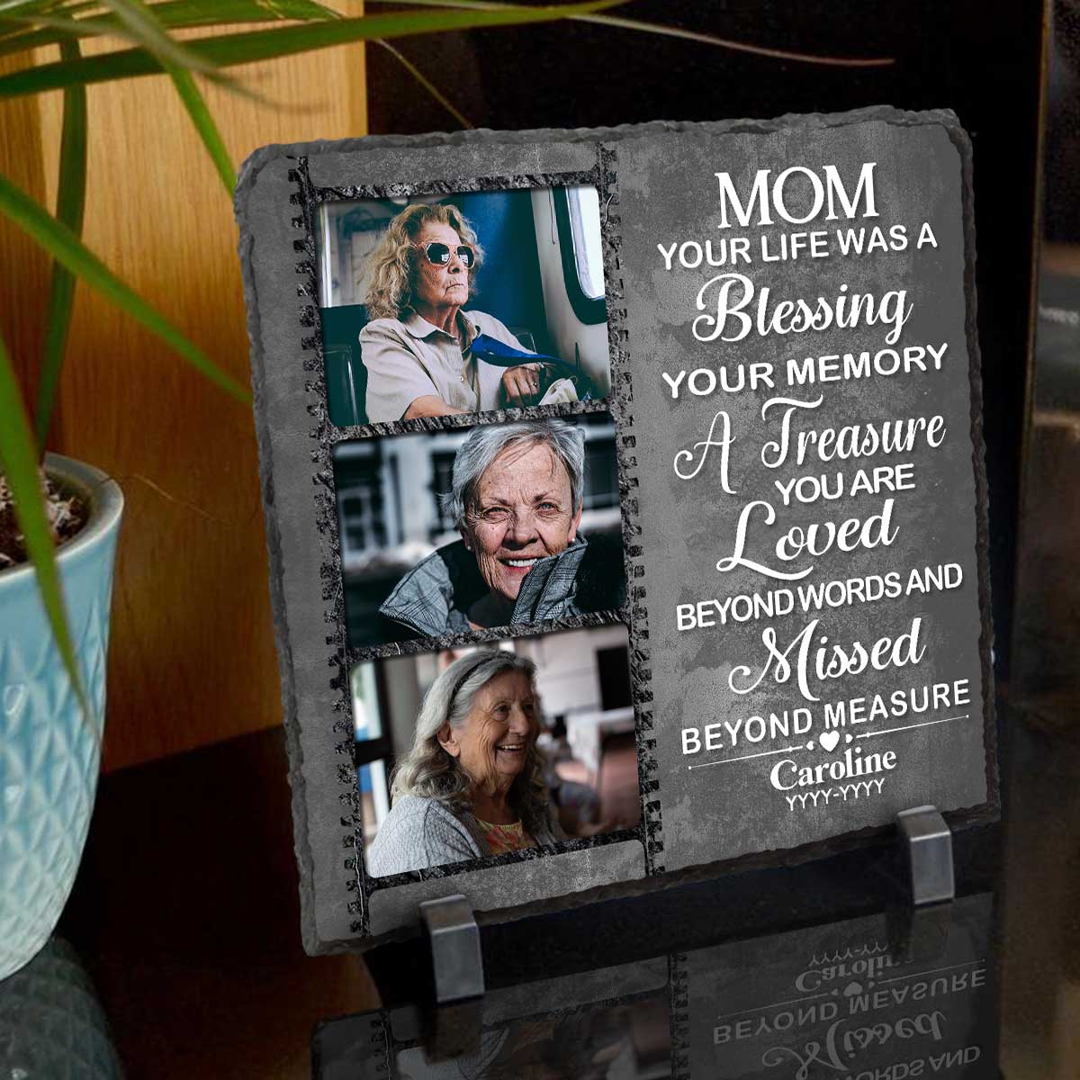 Mom Your Life Was A Blessing Custom Memorial Photo Stone Slate, Personalized Mom Remembrance Gifts, In Memory Of Mom Gifts