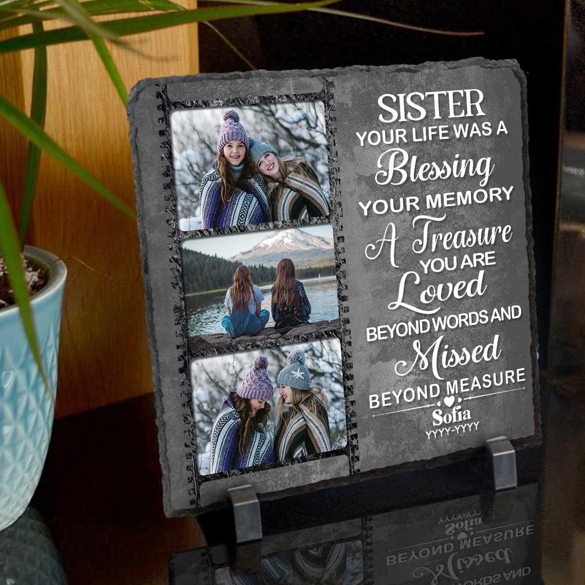 Sister Your Life Was A Blessing Custom Memorial Photo Stone Slate, Personalized Sister Remembrance Gifts, In Memory Of Sister Gifts