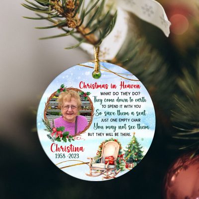 Personalized Christmas In Heaven Memorial Photo Ornament, Angels In Heaven Remembrance Gift