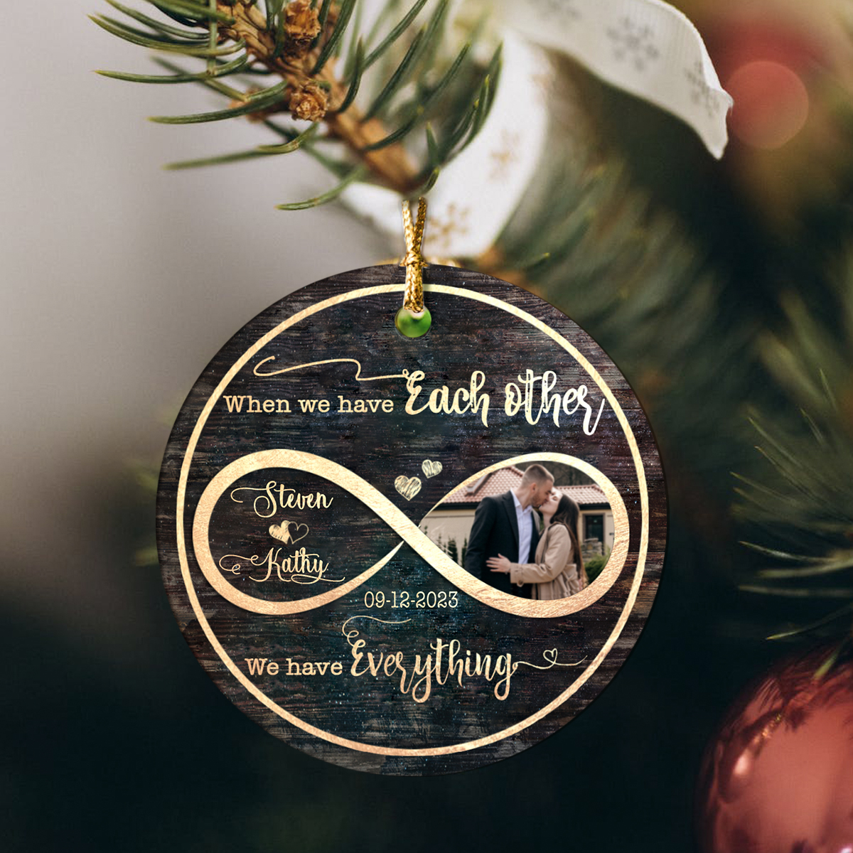 personalized couple photo christmas ceramic ornament when we have each other we have everything ornament