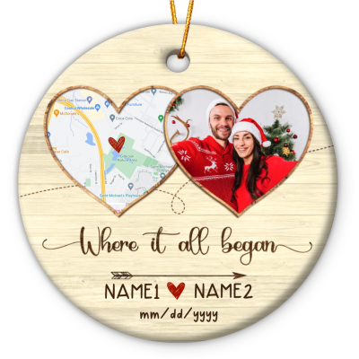 personalized where it all began map ceramic ornament couples christmas ornament