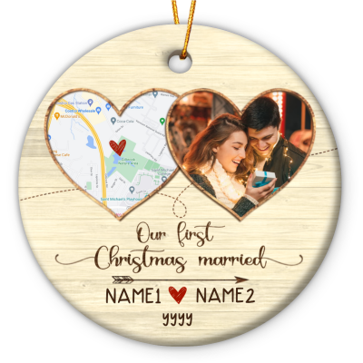 personalized first christmas married map ceramic ornament newlywed christmas ornament 2023