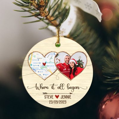 personalized where it all began map ceramic ornament couples christmas ornament