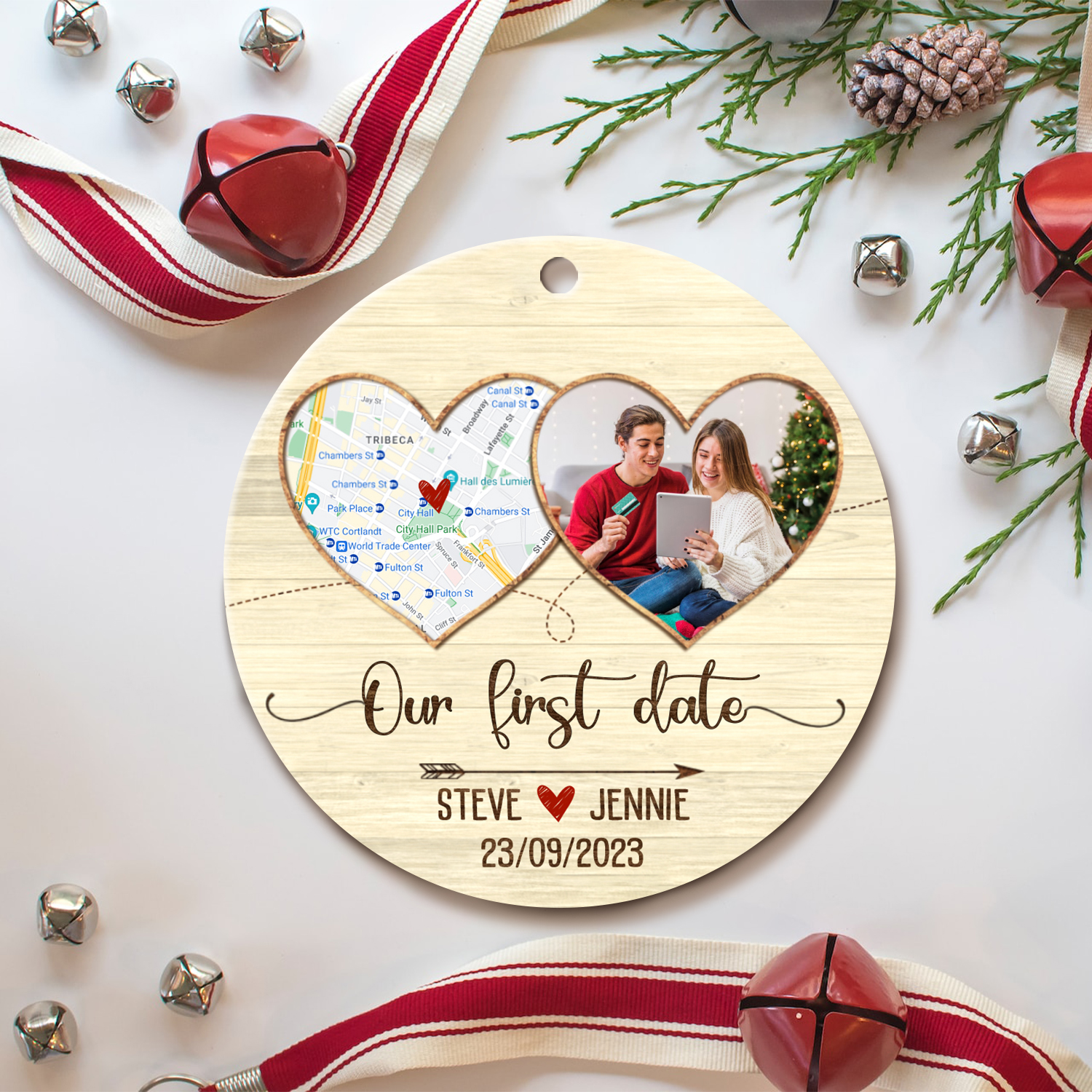 personalized our first date couple map ceramic ornament couples first christmas ornament