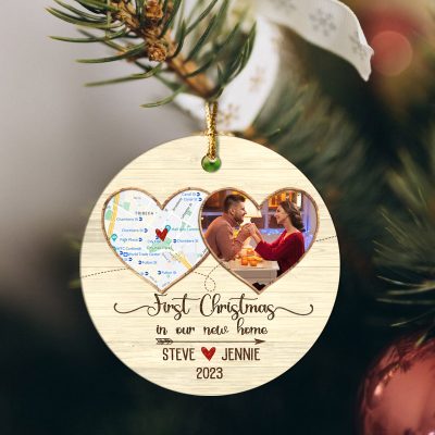 personalized first christmas in new home map circle ornament new home christmas ornament 2023