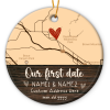 our first date personalized map ceramic ornament couples first christmas ornament